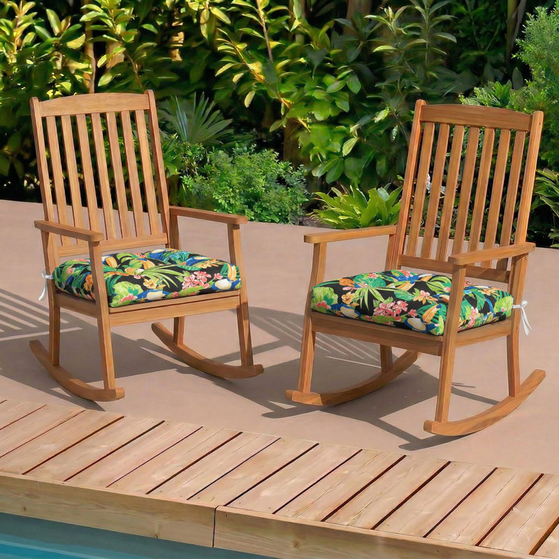 Outdoor Chair Cushions Set of 2, 19 x 19 x 4 Inch Tufted Seat Cushions with Ties, Waterproof Patio Chair Pads for Dining Chairs, Garden & Outdoor Furniture-Rich Forest Green