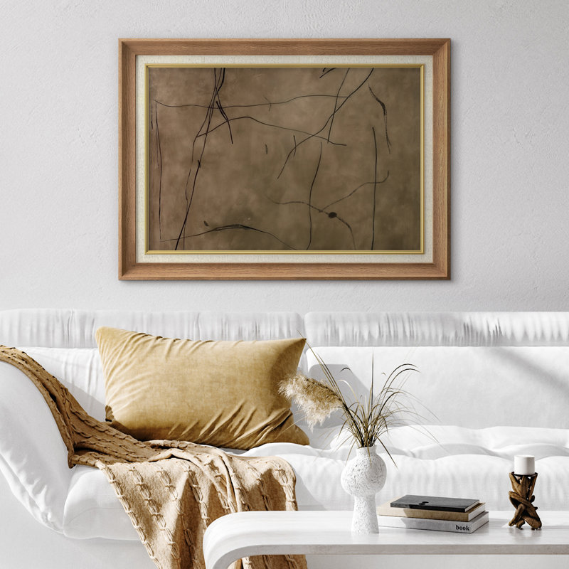 «Earthy Tones», art abstrait linéaire sur toile, H 26 po x l 36 po x P 1,5 po, Cadre naturel de qualité supérieure