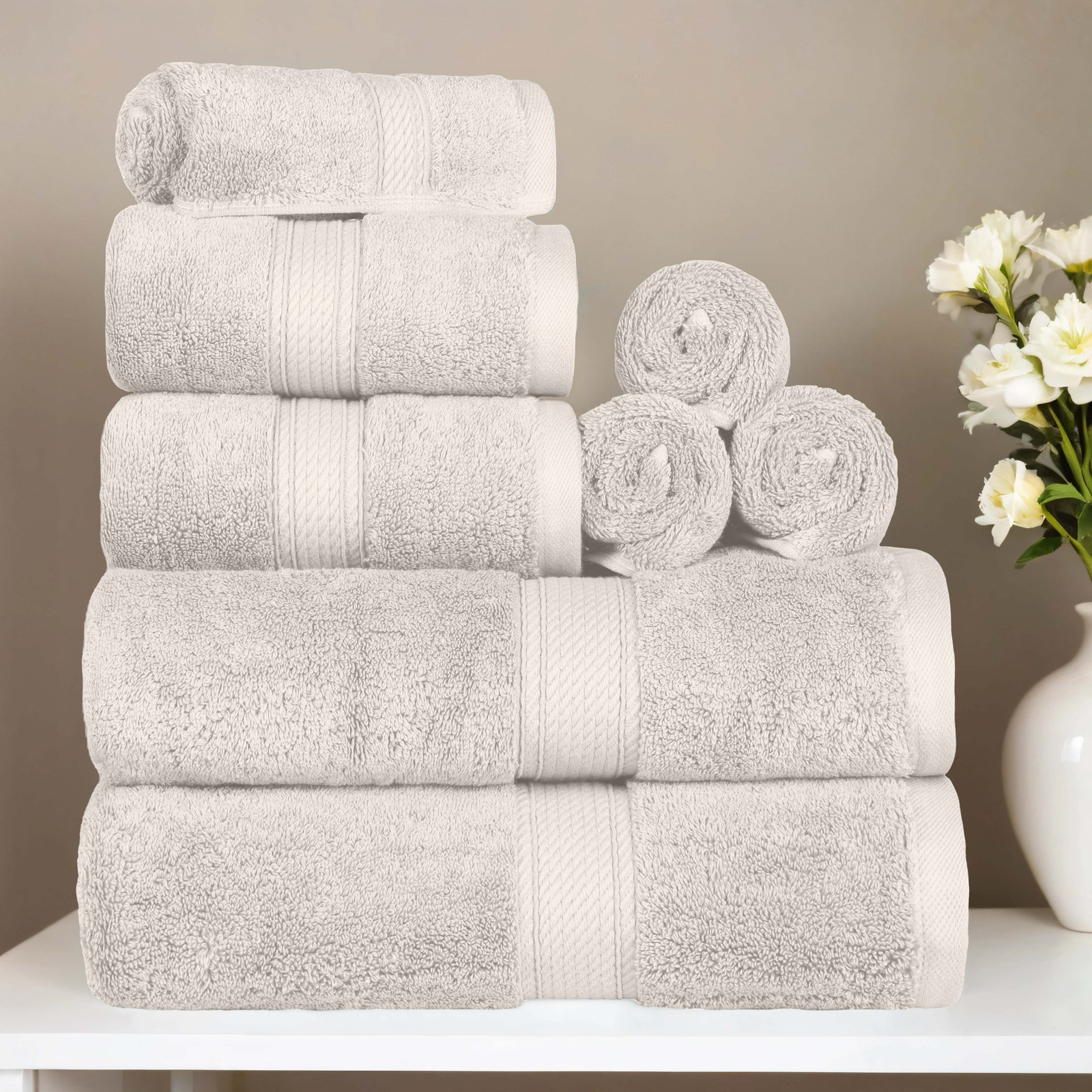 Renata 8-Piece Egyptian Cotton Towel Set, Stone