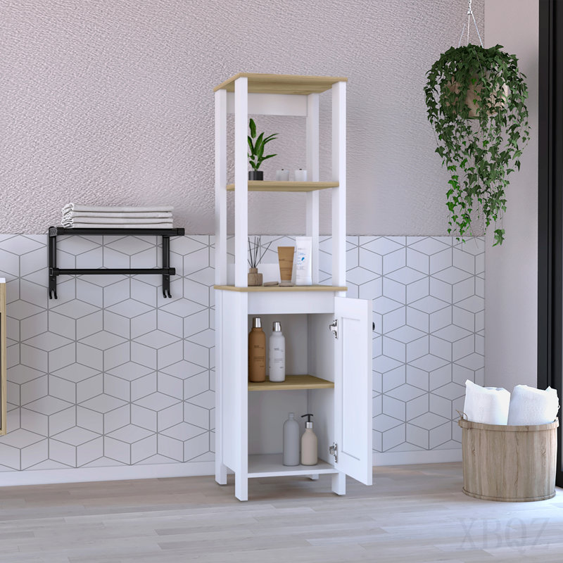 Armoire à linge St. Clair, deux tablettes intérieures, deux tablettes ouvertes, une porte
