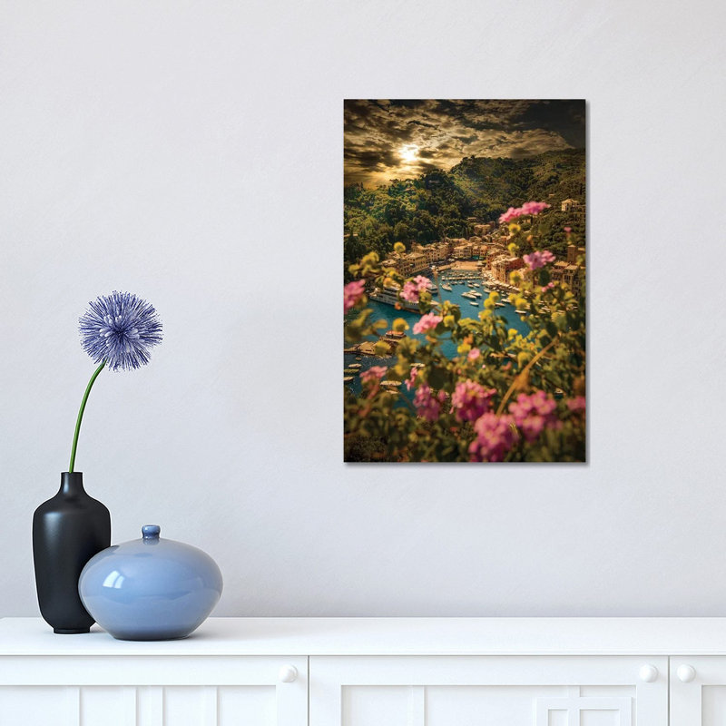 Portofino With Flowers by Enzo Romano - Print on Canvas, 45.72cm H x 30.48cm W x 1.91cm D, Wrapped Canvas