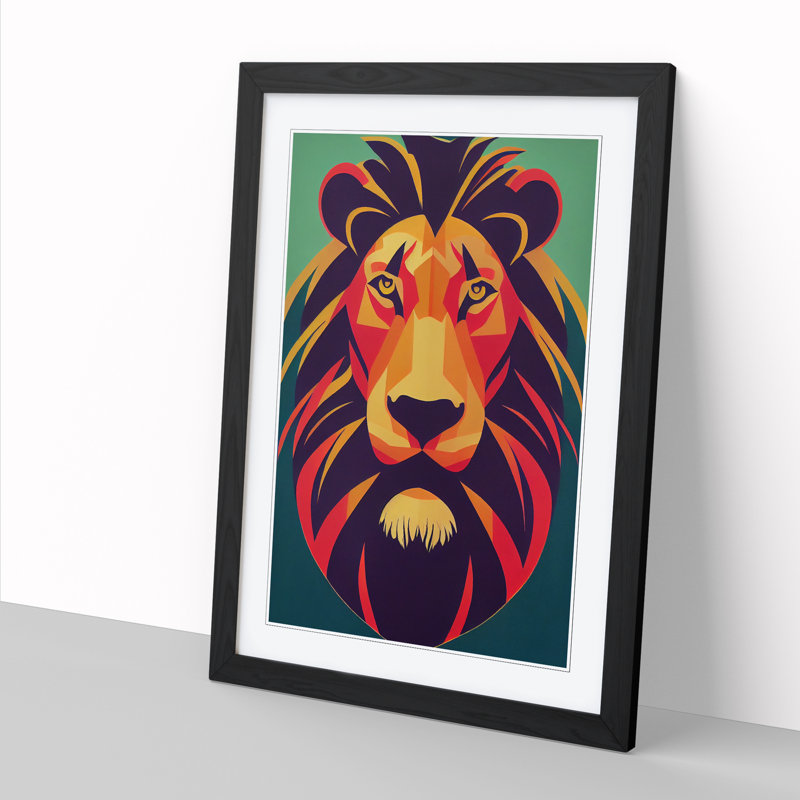 Lion Soviet Art Vol.2 - Single Picture Frame Print, 64cm H x 46cm W x 2cm D, Oak
