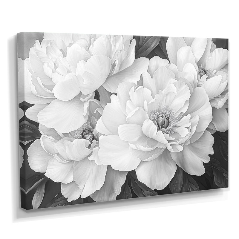 Pivoines en gris classique II - pivoines, art mural pour le salon, Toile tendue, Ne s’applique pas, H 24 po x l 32 po