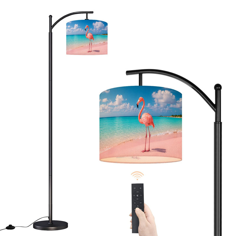 Lampe sur pied à arc avec abat-jour réglable Flamingo Graceful Pink Beach Shore Turquoise Ocean Coastal Lampadaire