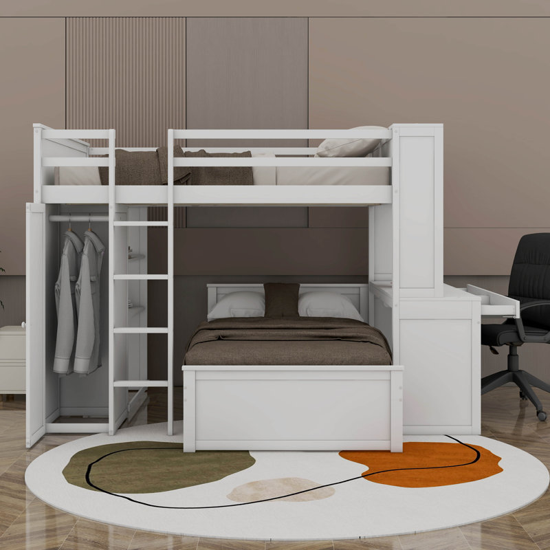 Lit superposé double avec tiroirs Burwell Kids, Blanc