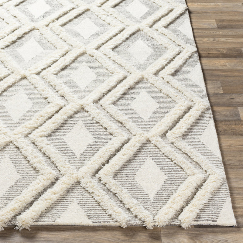 Omaha Geometric Handmade Tufted Wool Cream Area Rug, Rectangle 5' x 7'6"