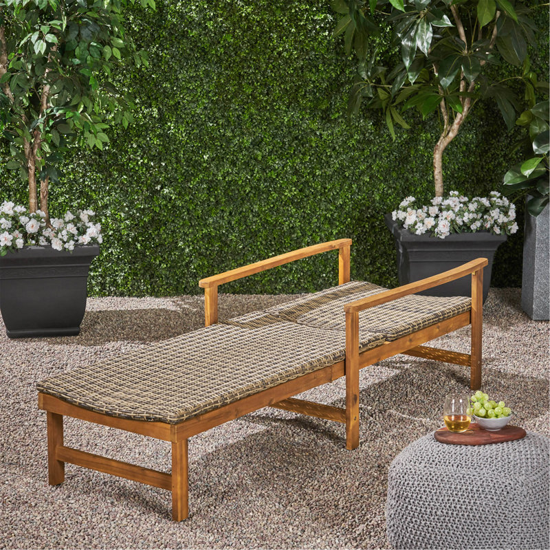 Chaise longue en bois et osier, Naturel