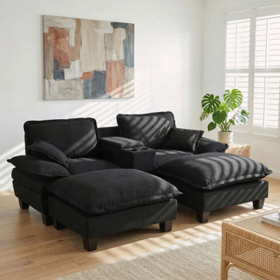 Modular Cloud Couch with 2 Ottomans, Cup Holders, Storage, USB, Chenille, Sailboat Design