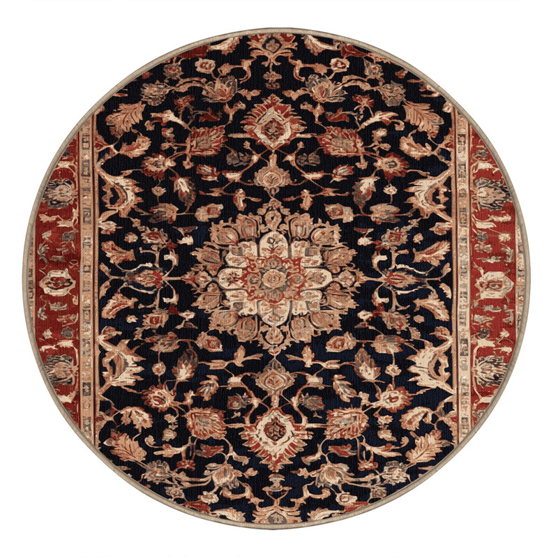 Machine Washable Persian Brown Area Rug, Round 5'