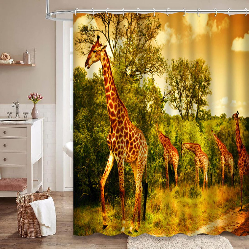 Rideau de douche avec 12 crochets Safari, L 72 po x l 84 po