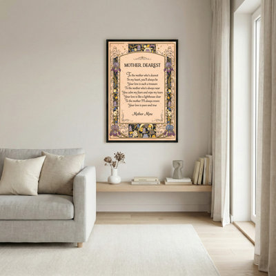Mother Dearest Floral Art Canvas Wrapped Wall Art Oil Painting Print With Vintage Frame Design For Home Decor And Gift Ideas