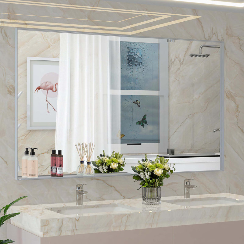 Miroir de salle de bain rectangulaire surdimensionné de 60 po x 36 po avec cadre argenté, Argent argent, 36 po x 60 po