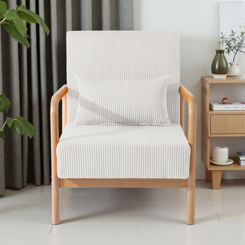 Chaise d'appoint Jyrin Mid Century, Velours côtelé beige, Bois naturel
