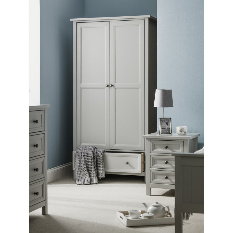 Jarin 2 Door Solid Wood Wardrobe, 190cm H x 97cm W x 55cm D, Grey