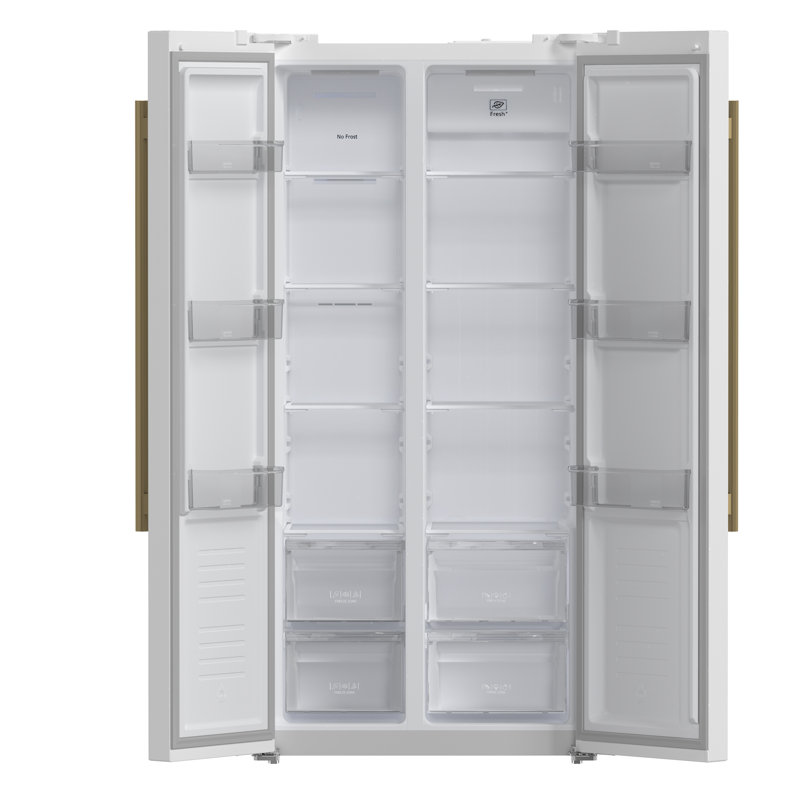 Salerno 33-inch Freestanding Side-by-Side Refrigerator, 15.6 cu.ft. with Antique Brass Handles, White