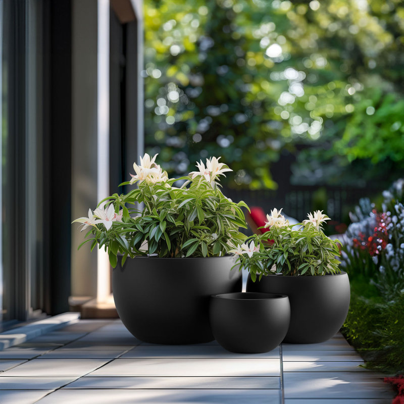 Ensemble de pots à fleurs en ciment Amethy, Noir anthracite