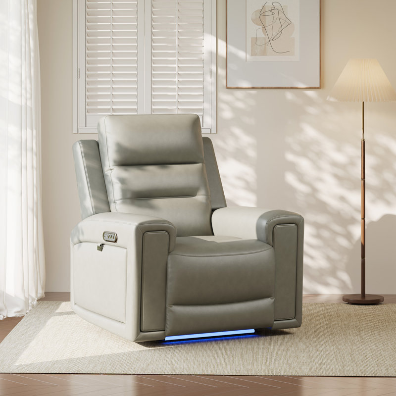 Leather Power Recliner Chair with Triple Motor Adjustment, USB/Type-C Charging & 7-Color LED Lighting – Home Theater Seating