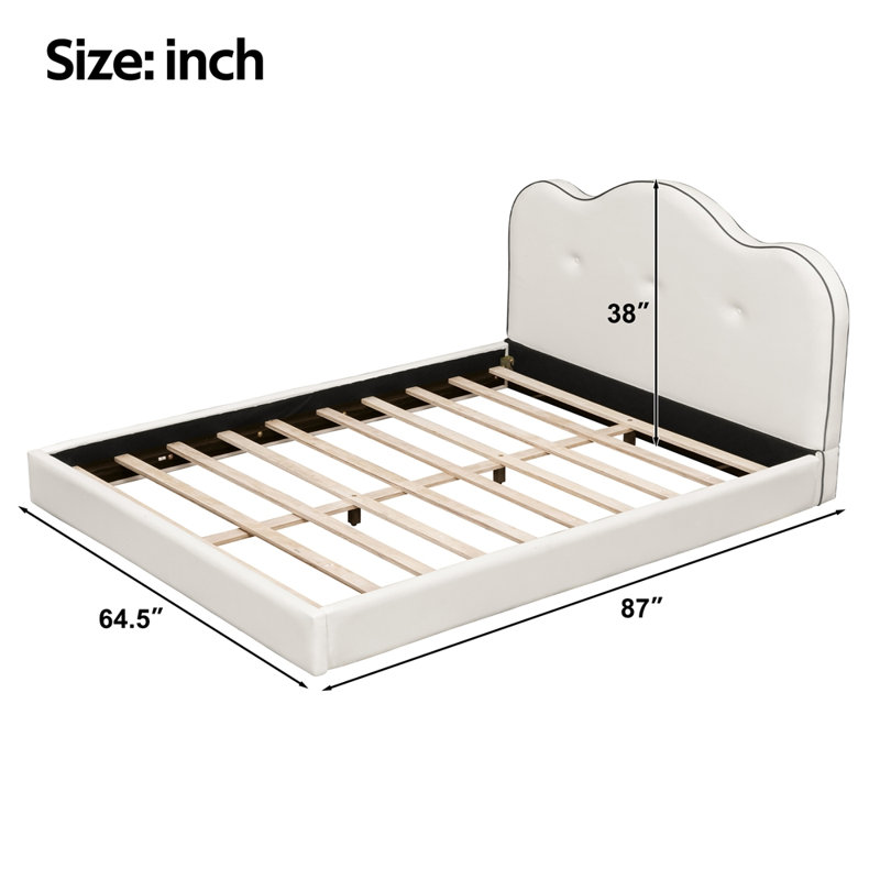Grand lit plateforme tapissier, beige