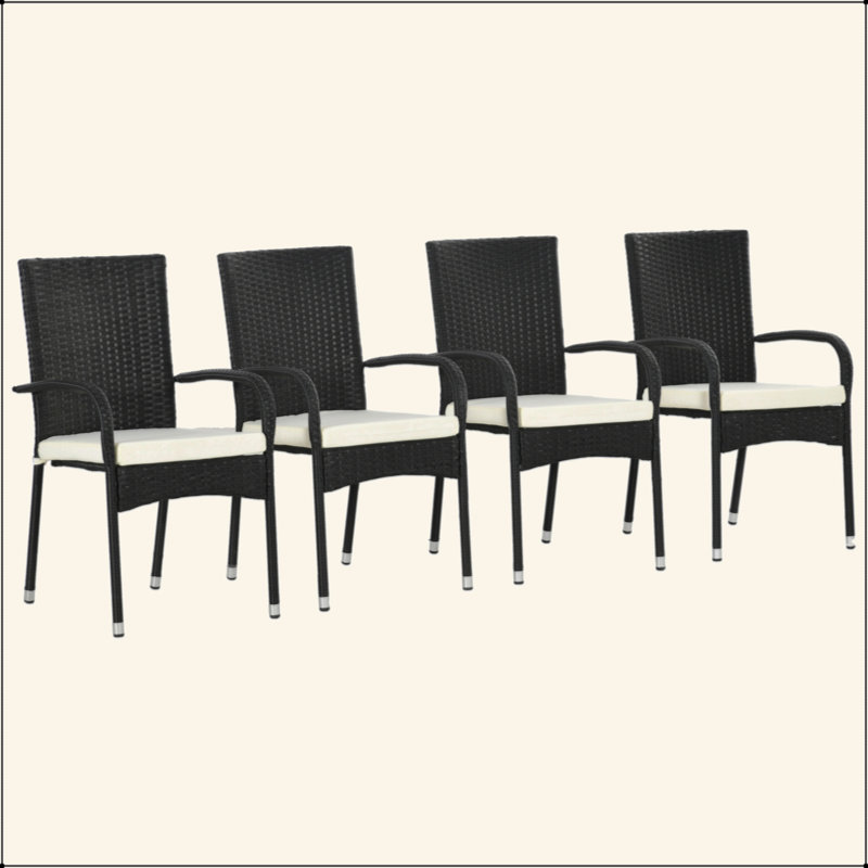 Chaises de salle à manger empilables en rotin avec coussins, ensemble de 4 chaises de patio en osier avec accoudoirs et dossier pour terrasse, terrasse