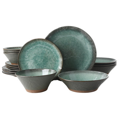 Gibson Elite Green Lantern 16 Piece Double Dowl Terracota Reactive Dinnerware Set