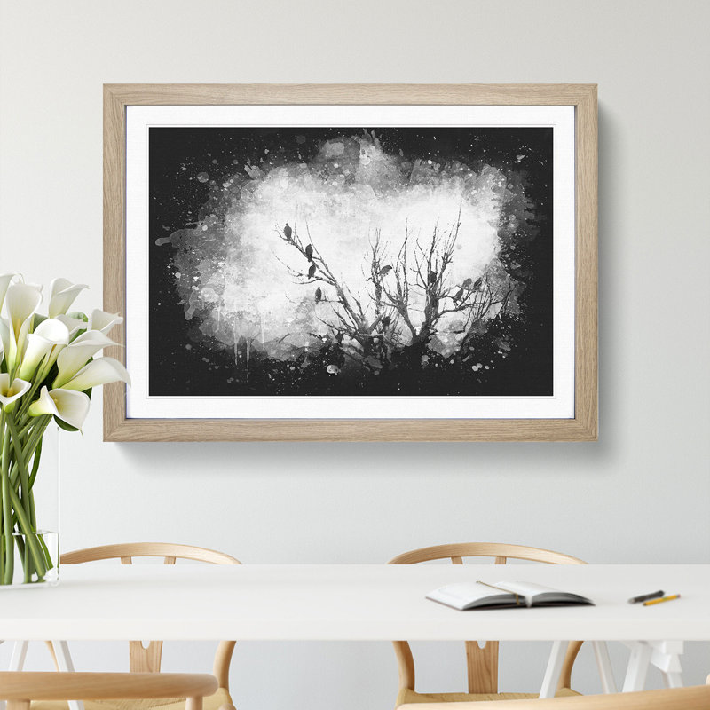 Birds In The Trees - Single Picture Frame Print on MDF, 24cm H x 33cm W x 2cm D, Oak