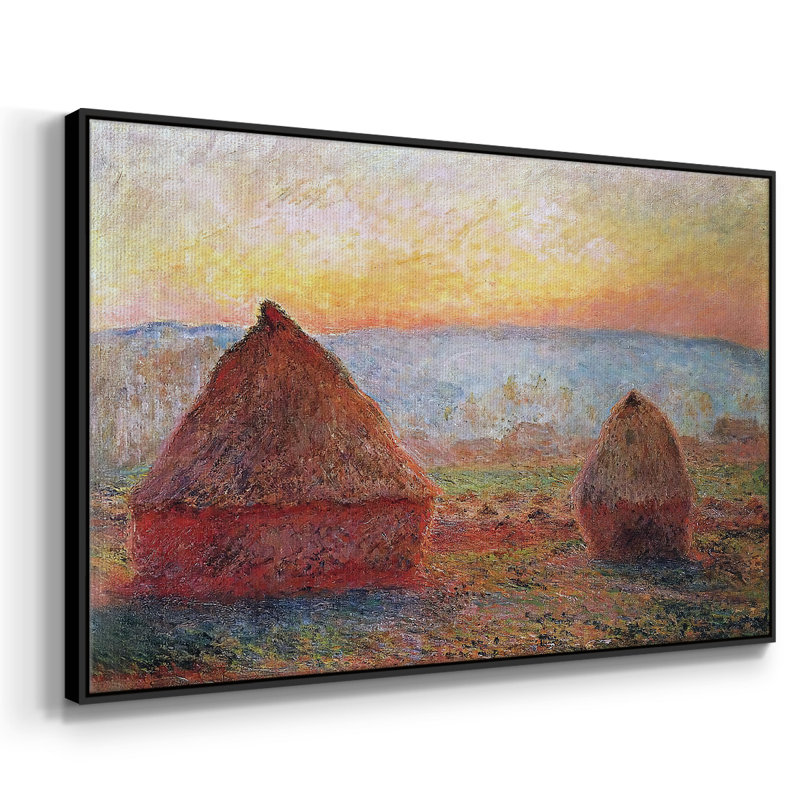 «Grainstacks at Giverny, Sunset, 1889», reproduction sur toile flottante, H 17 po x l 25 po x P 2 po, Noir
