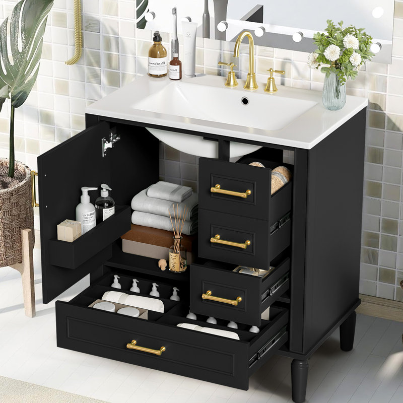 Meuble-lavabo moderne avec lavabo en céramique, Noir