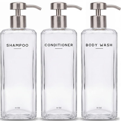 Clear Shampoo and Conditioner Dispenser Set - Shampoo Dispenser for Shower - Refillable Shower Soap Bottles for Minimalist Bathroom, Airbnb, Hotel, Guest House, Spa (Clear/Silver)