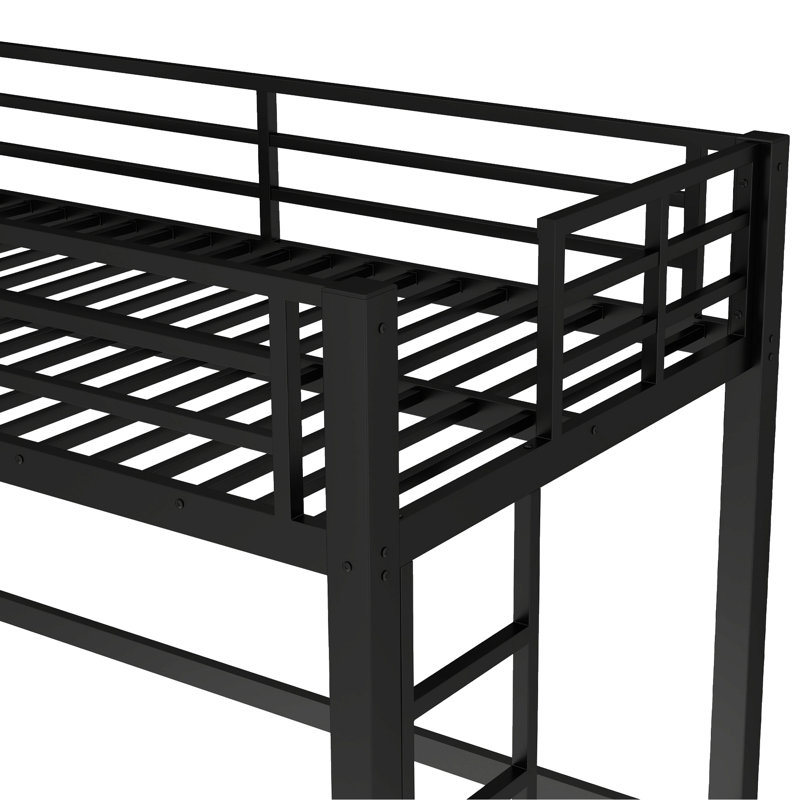 Lit mezzanine simple en métal noir avec échelle double, cadre et lit sécuritaire pour votre dortoir