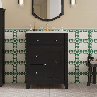 Meuble-lavabo moderne de 24 pouces avec lavabo, tiroirs à fermeture douce et tablette réglable pour petits espaces