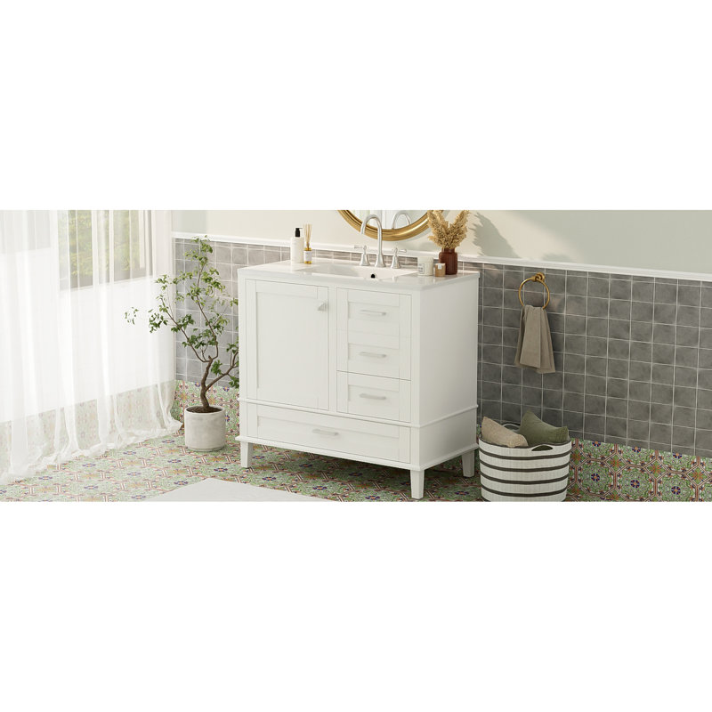 Armoire de salle de bain moderne blanche avec lavabo rectangulaire - Design élégant et pratique avec tiroirs de rangement profonds pour meuble-lavabo idéal pour organiser des articles