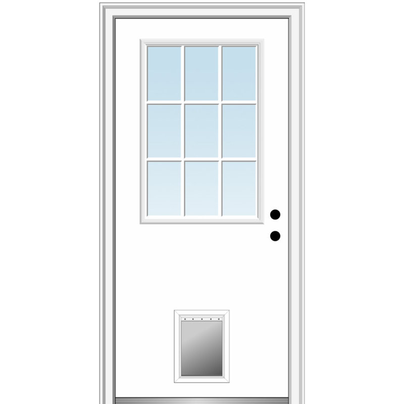 Portes d'entrée pré-montées en fibre de verre Smooth 9 Lite avec porte pour animaux, S'ouvre à gauche vers l'intérieur