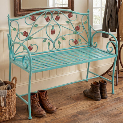 Iron Outdoor Bench with Hand-colored patterns, 2-Seater Weather-Resistant Patio Bench