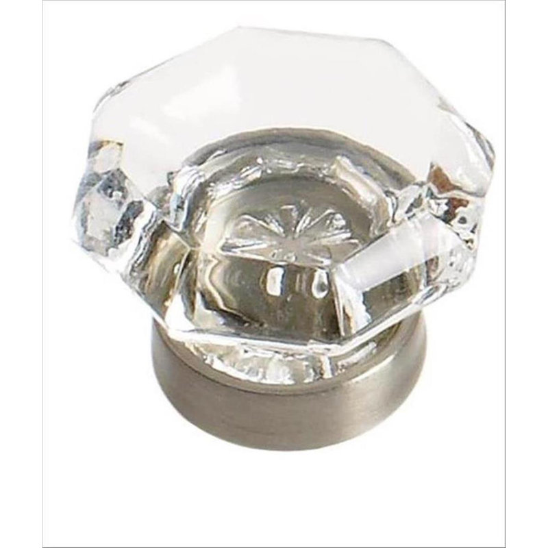 Traditional Classics 1 1/16 Length Geometric Knob, Clear/Satin Nickel