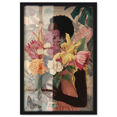 Woman Basked in Flowers Shadowbox Print Floral Glam Wall Art by Art Remedy, Black Frame, 11 x 16