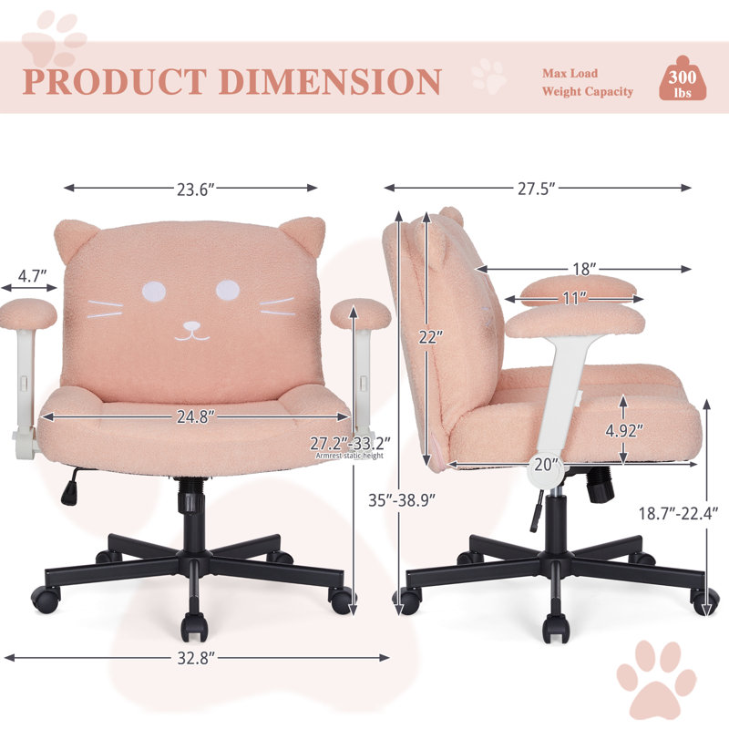 Chaise de bureau Teddy en tissu avec roulettes Teddy, Rose