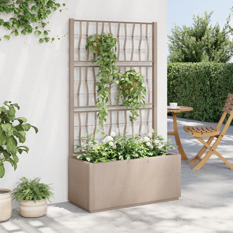 Jardinière rectangulaire Hisashi avec treillis intégré , Brun