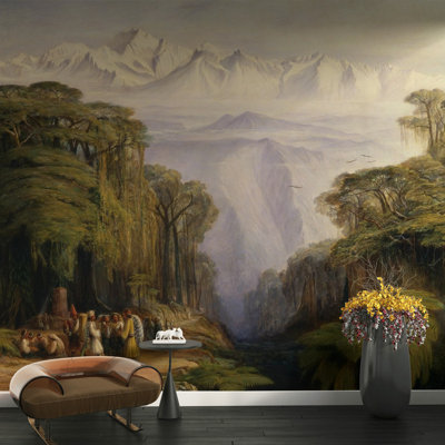 Papier peint jungle himalayenne, montagnes brumeuses