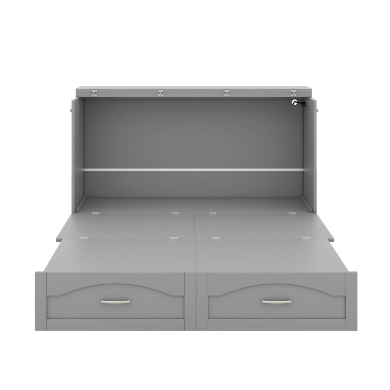 Lit escamotable avec tiroir et port USB, Gris, Grand lit