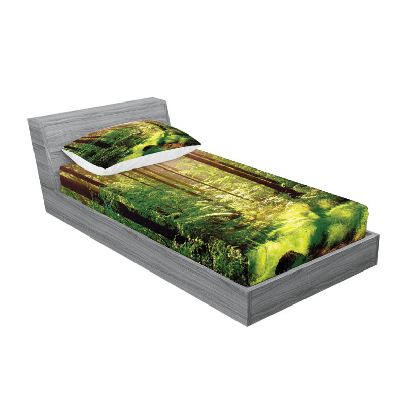Drap-housse et coussin décoratif Ambesonne Forest, vert / brun, Ensemble de draps pour lit simple + deux taies d'o