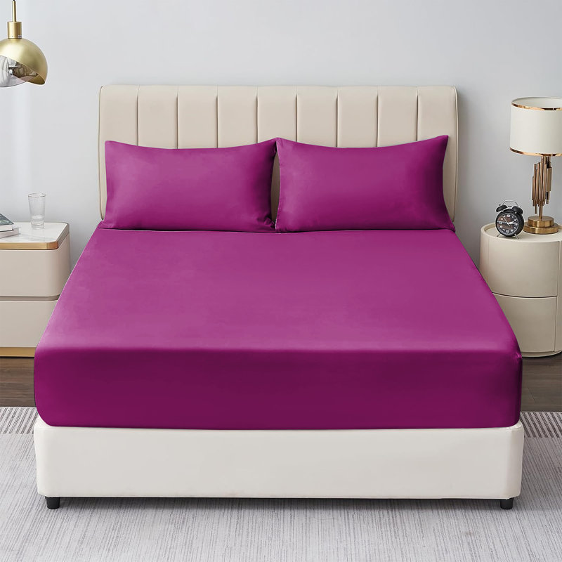 Mieasha Microfiber Plain Weave Fitted Sheet, Purple, Super King (6')