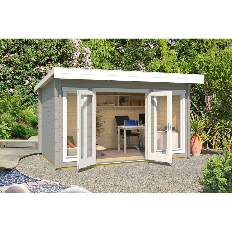 Lasita Dorset 13 x 8.5 Ft. Premium Log Cabin With Tempered Double Glazing (34mm), Dorset 34 Lichtgrau