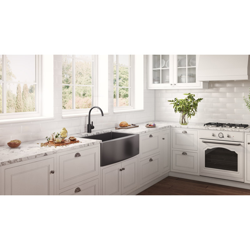 Terraza 33" L x 22" W Farmhouse Kitchen Sink with Sink Grid, Gunmetal Black