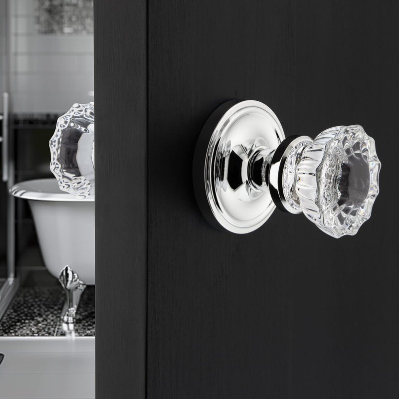 Classic Rosette with Crystal Door Knob, Unlacquered Brass