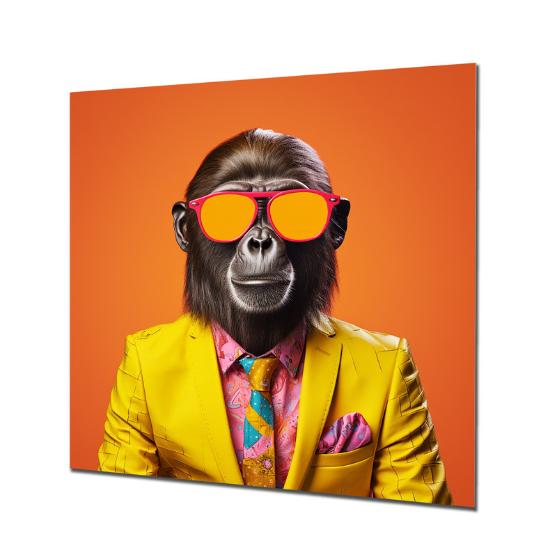 Décoration murale singe jaune et orange, H 36 po x l 36 po x P 1,5 po