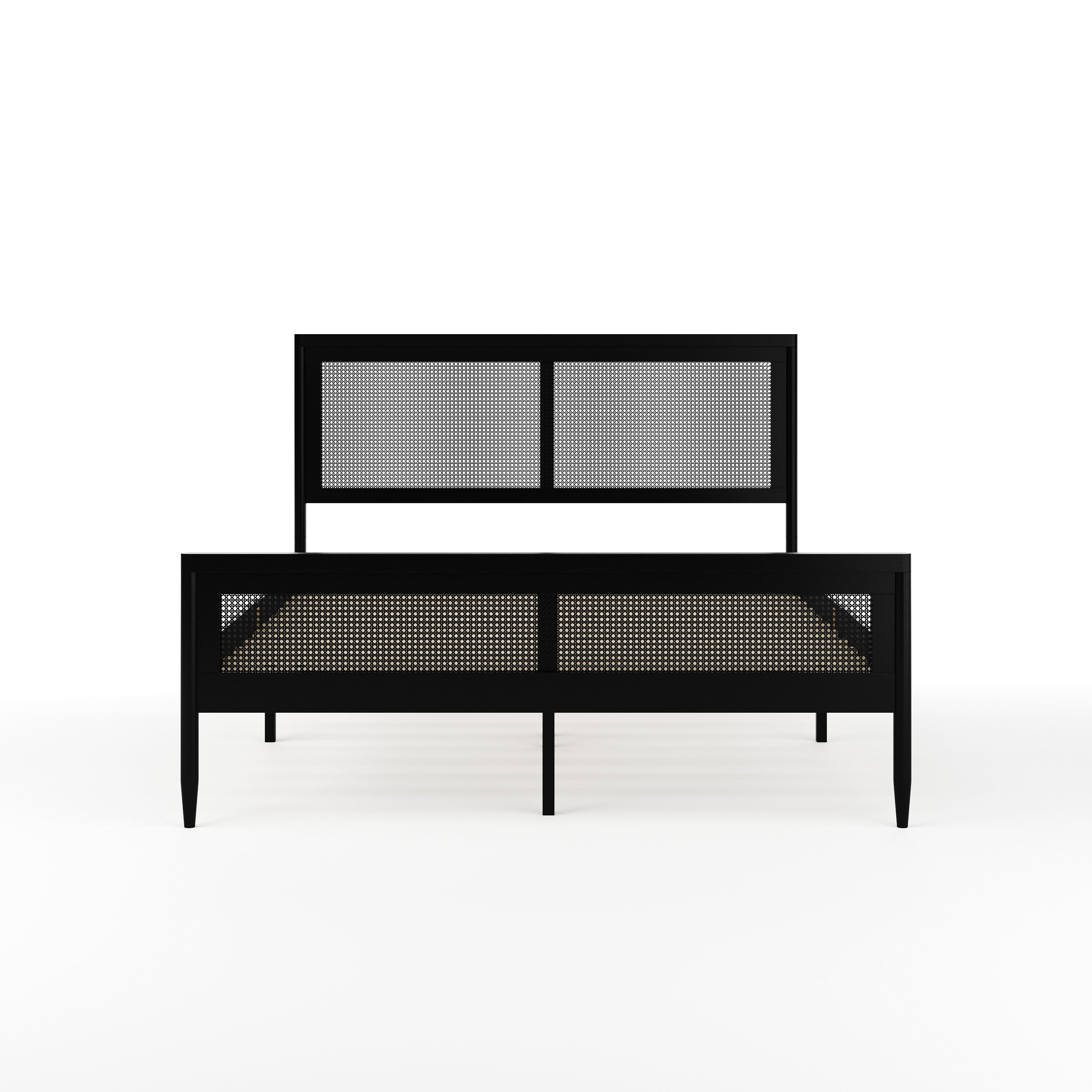 Martha Stewart Jax Wooden Platform Bed With Rattan Inset Headboard And ...