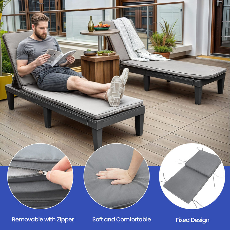 Kimbal Outdoor Chaise Lounge , Cushion Included, Gray, Gray