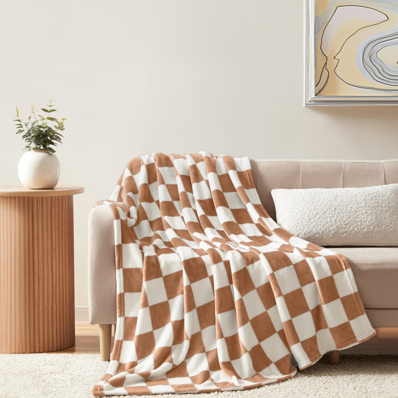 Homelike Moment Checkered Throw Blanket, Brown Checkerboard Grid Soft Fluffy Fleece Blankets Throws, Fuzzy Cozy Plush Blanket for Couch, Comfy Warm Lightweight Bed Blanket (Khaki Cream, 50x60IN)