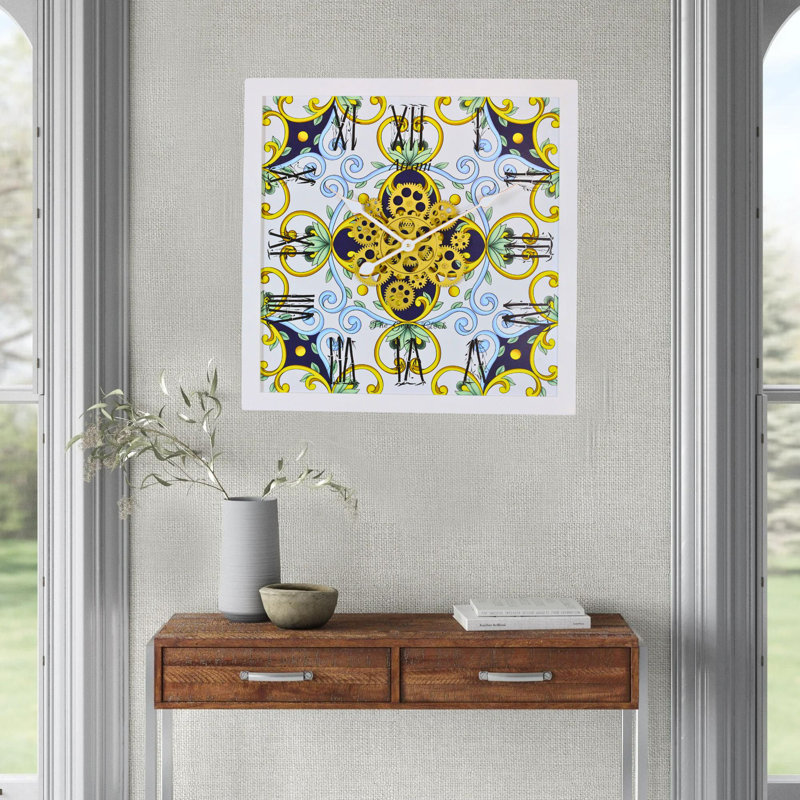 Atrani 24'' Square Wall Clock with Real Moving Gears