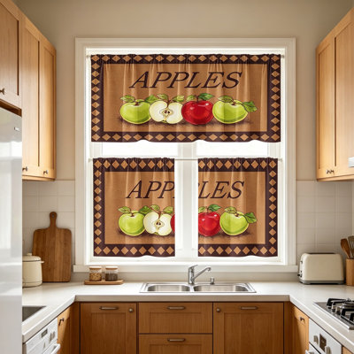 2D Printed Kitchen Curtain Short Panels Washable Decorative Window Curtains For Kitchen